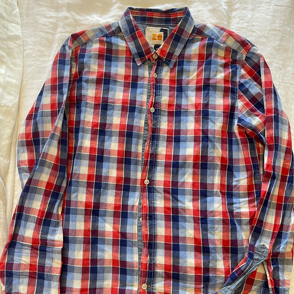 Hugo Boss Orange, red white and blue check casual sport shirt